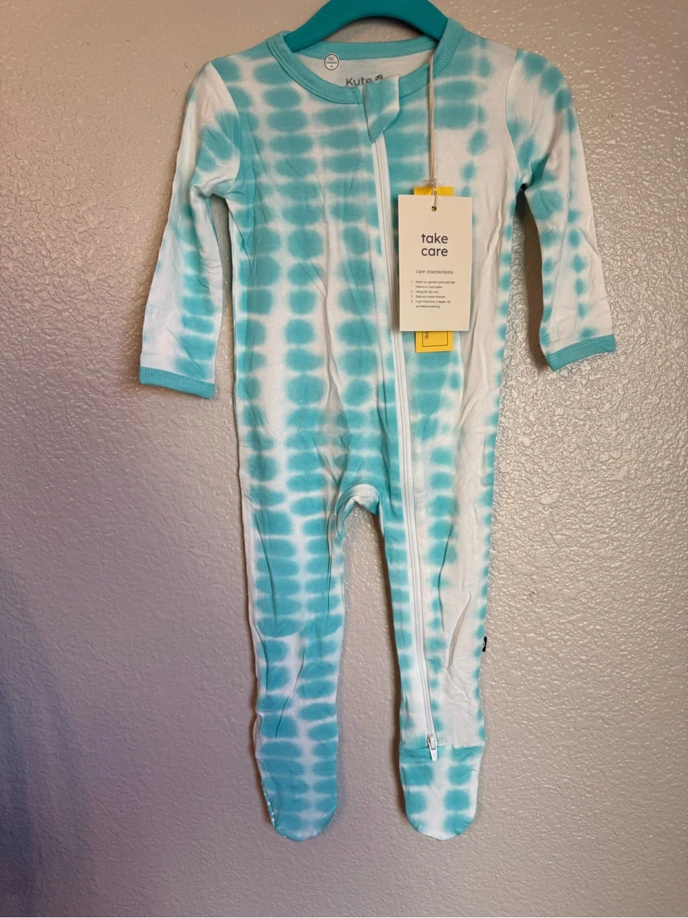 Kyte BABY Aqua Tie-Dye Zip Front Footed One-Piece